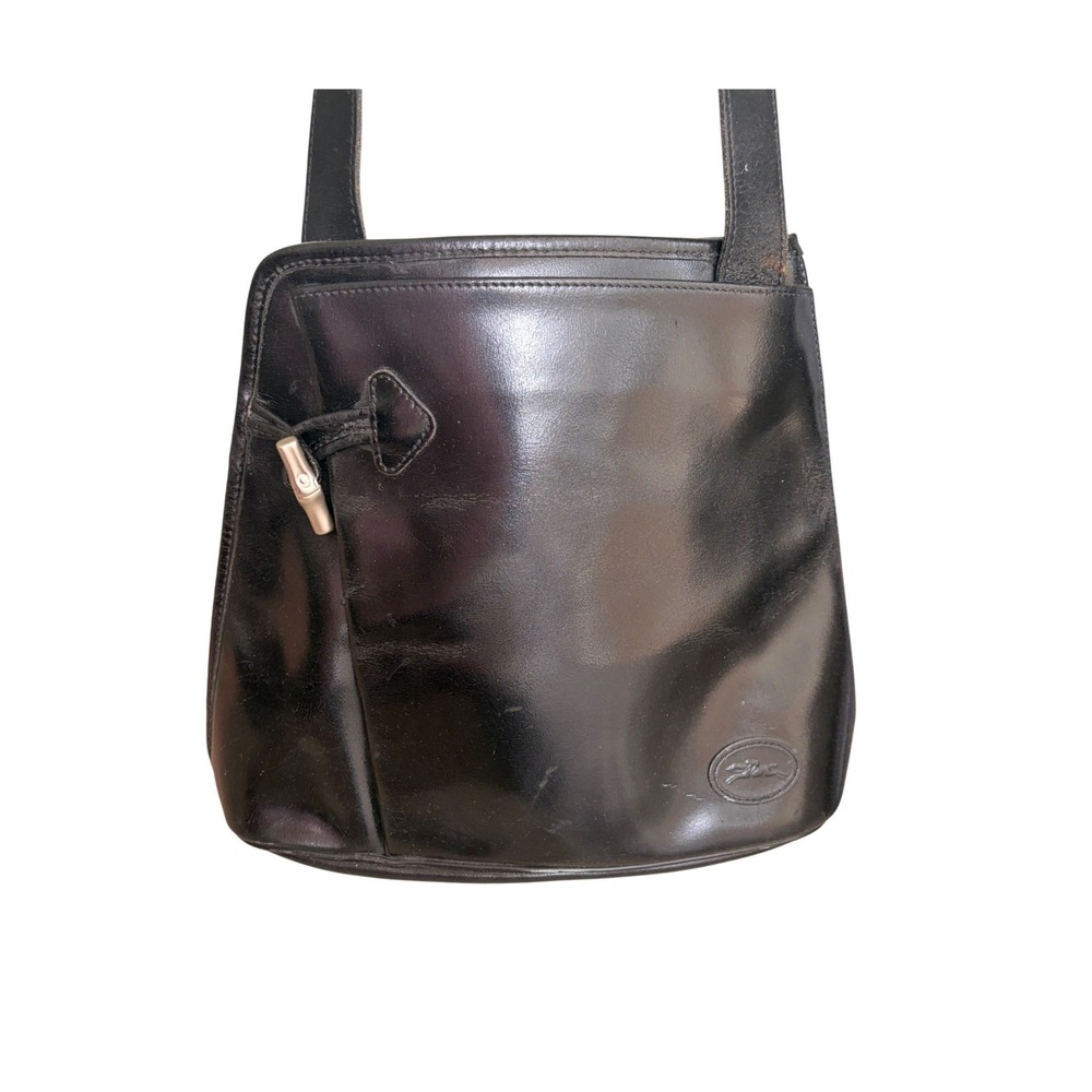 Vintage Longchamp Roseau Black Leather Sling Shoulder Bag